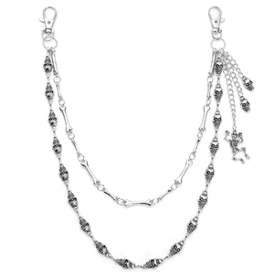 Chaîne de Jean en Métal Argenté Punk Hip Hop Crâne Squelette Chaîne de Taille Multi-rangs Décoration de Pantalon Halloween Bijoux
