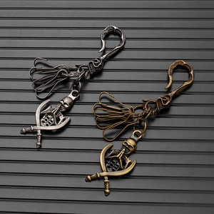 Gothic skull pirate keychain hooks in vintage silver and bronze finish with cross swords