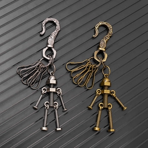 Portachiavi robot industriale vintage in lega d'argento e bronzo con viti