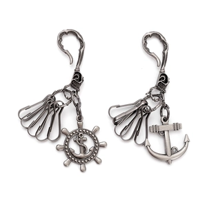 Retro Punk Zinc Alloy Anchor Helm Keychain With Skull Detail Antique Silver Nautical Key Ring Cool Men Waist Bag Pendant