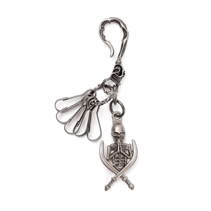 Gothic skull and crossbones silver metal keychain with prayer skeleton charm
