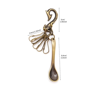 Hip-hop style brass spoon pendant keychain with heavy-duty metal hook and dimensions