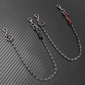 Punk hip-hop metal wallet chain with vintage leather details and lobster clasps
