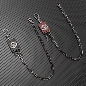Punk eagle badge biker wallet chain with leather tags and metal claw pendants for men
