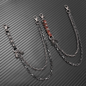 Multi-layer punk hip hop waist chain with skull rivets and sturdy lobster clasps