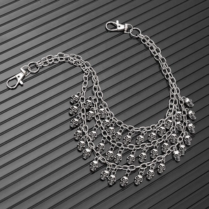Punk multi-layer skull metal wallet chain with silver gothic pendants and hooks