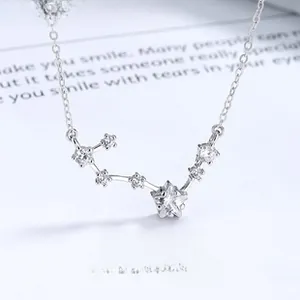 Macro detail of S925 sterling silver phoenix necklace with sparkling zircon star pendant