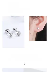 Detailed view of 925 sterling silver screw-back barbell stud earrings for cartilage
