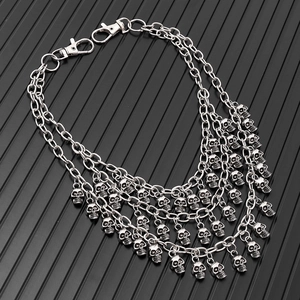 Punk silver multi-layered metal pants chain with hanging skull charms and lobster clasps