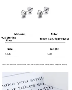 Detailed specs of dumbbell 925 sterling silver stud earrings with 3.9mm size and 1.08g weight