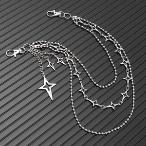 Multi-layer star pendant metal waist chain with ball link and lobster clasp in silver