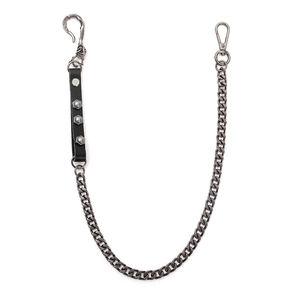 Punk metal wallet chain with snake head hook and studded leather strap on white background