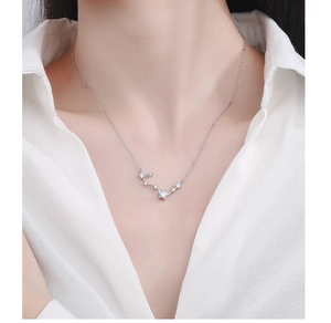 Détail du collier Grande Ourse en argent 925 avec zircons brillants porté par un mannequin