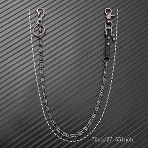 Punk style multi-layered hip-hop waist chain with silver metal link and leather detail