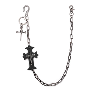 Punk Hip Hop Metal Pant Chain Gothic Cross Skull Pendant Wallet Chain For Jeans Cowhide Leather Belt Chain Accessory