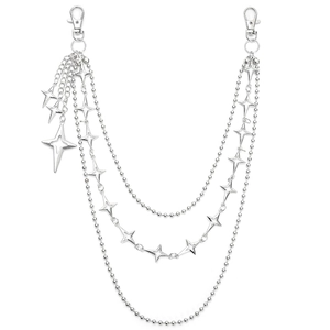 Punk Multi Layer Star Waist Chain Women Men Silver Alloy Hip Hop Streetwear Metal Link Pants Chain Jeans Decor Accessory