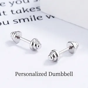 925 Sterling Silver Dumbbell Screw Back Stud Earrings For Women Men Minimalist Industrial Style Barbell Piercing Jewelry