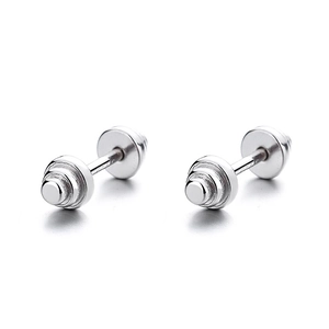 Minimalist S925 sterling silver dumbbell screw stud earrings with industrial thread design