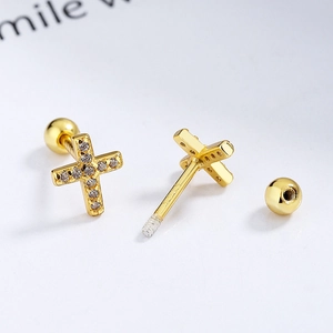 Minimalist S925 sterling silver cross stud earrings with sparkling cubic zirconia stones