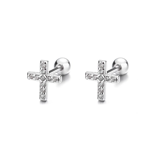 Minimalist 925 sterling silver cross stud earrings with sparkling cubic zirconia stones