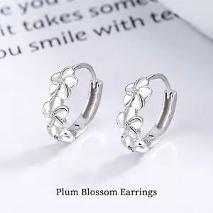 925 Sterling Silver Camellia Flower Hoop Earrings Minimalist Rhinestone Inlaid Floral Ear Buckle Jewelry For Women