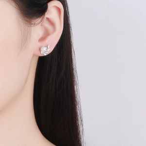 Boucles d'oreilles branche d'olivier en argent 925 avec perles blanches et zircons
