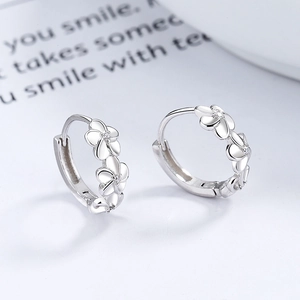 Elegant 925 sterling silver camellia hoop earrings with sparkling zirconia floral inlay