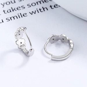 Minimalist 925 sterling silver camellia flower hoop earrings with polished finish