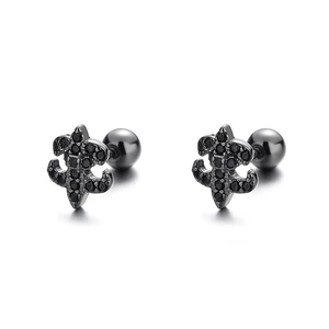 Boucles d'oreilles fleur de lys noires gothiques avec cristaux et fermoir à vis
