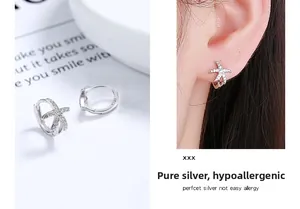 Macro detail of 925 silver starfish earrings with cubic zirconia and model wear