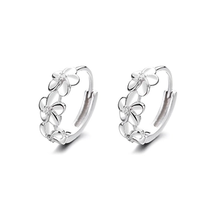 925 silver camellia flower hoop earrings with zircon accents and minimalist design