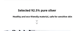 Detailed chart showing S925 sterling silver purity and hypoallergenic properties info