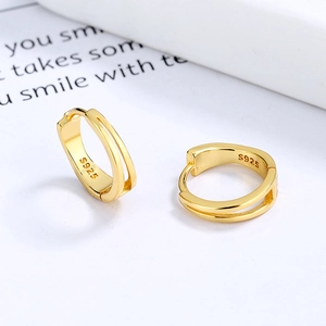 Créoles minimalistes double couche en argent sterling S925 avec finition dorée chic
