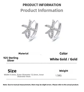 Macro detail of 925 sterling silver starfish earrings with cubic zirconia stones