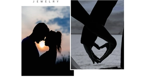 Romantic silhouette of couple kissing and heart hands for 925 silver jewelry gift