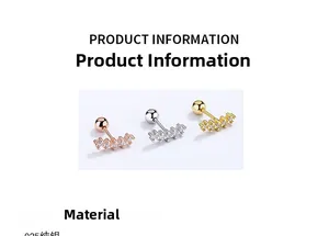 Detail of 925 sterling silver curved ear studs with row of five micro-set zircons
