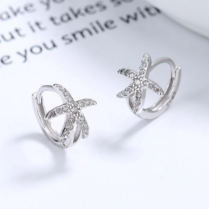 S925 Sterling Silver Starfish Hoop Earrings For Women Micro Inlaid Zirconia Sea Star Huggie Earrings Ocean Theme Jewelry Gift