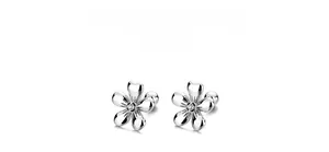 Detailed view of 925 sterling silver flower stud earrings with center zircon and screw back