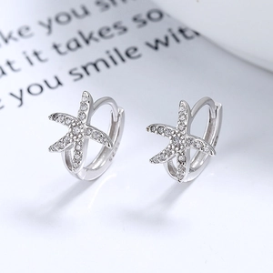 Exquisite 925 sterling silver starfish hoop earrings with sparkling cubic zirconia stones