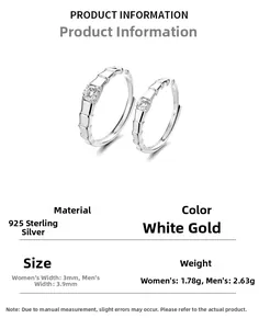 Detail of 925 sterling silver couple rings featuring bamboo joint design and parameters