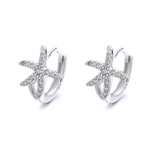 Elegant 925 sterling silver starfish hoop earrings with sparkling cubic zirconia inlay