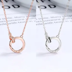Mobius Interlocking Ring Pendant Necklace 925 Sterling Silver For Couples Rose Gold Silver Rhinestone Inlaid Jewelry