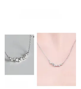 Detailed view of S925 sterling silver smile necklace with sparkling zircon stones