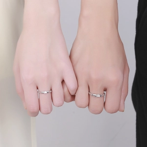 925 silver couple rings featuring bamboo joint design and square zircon stones