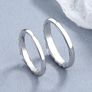 925 sterling silver couple rings with unique wave texture and polished finish for lovers