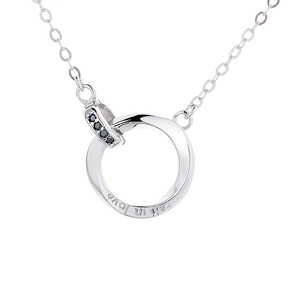 S925 sterling silver Mobius couple necklace with black zircon and Fall in Love engraving