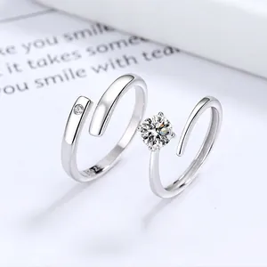 925 Sterling Silver Zirconia Couple Rings For Women Men Adjustable Open Finger Ring Fashion Minimalist Jewelry Anniversary Gift