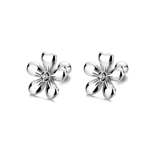 Elegant 925 sterling silver flower stud earrings with zircon center and secure screw backs