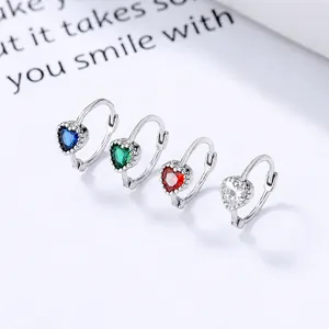 Elegant 925 silver heart zircon earrings in blue, green, red and clear crystal colors