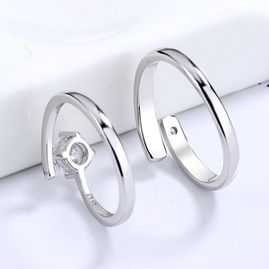Elegant S925 sterling silver couple rings set with brilliant zircon and open design